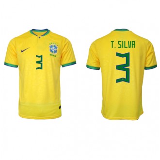 Brasil Thiago Silva #3 Hjemmedrakt VM 2022 Kortermet